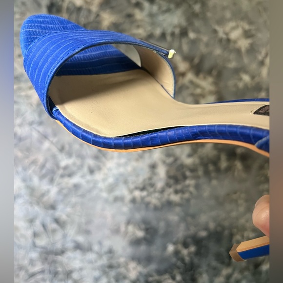 Steven Steve Madden Ankle Strep Blue Leather Snakeskin print Heels 8.5 - Picture 7 of 11